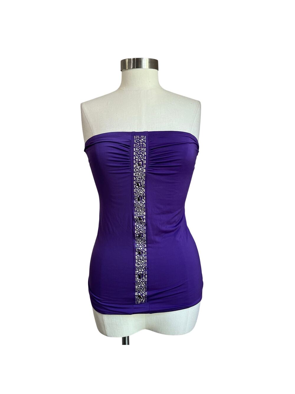 Y2K Vintage DEB Purple Strapless Bejeweled Top Party Glam Size L